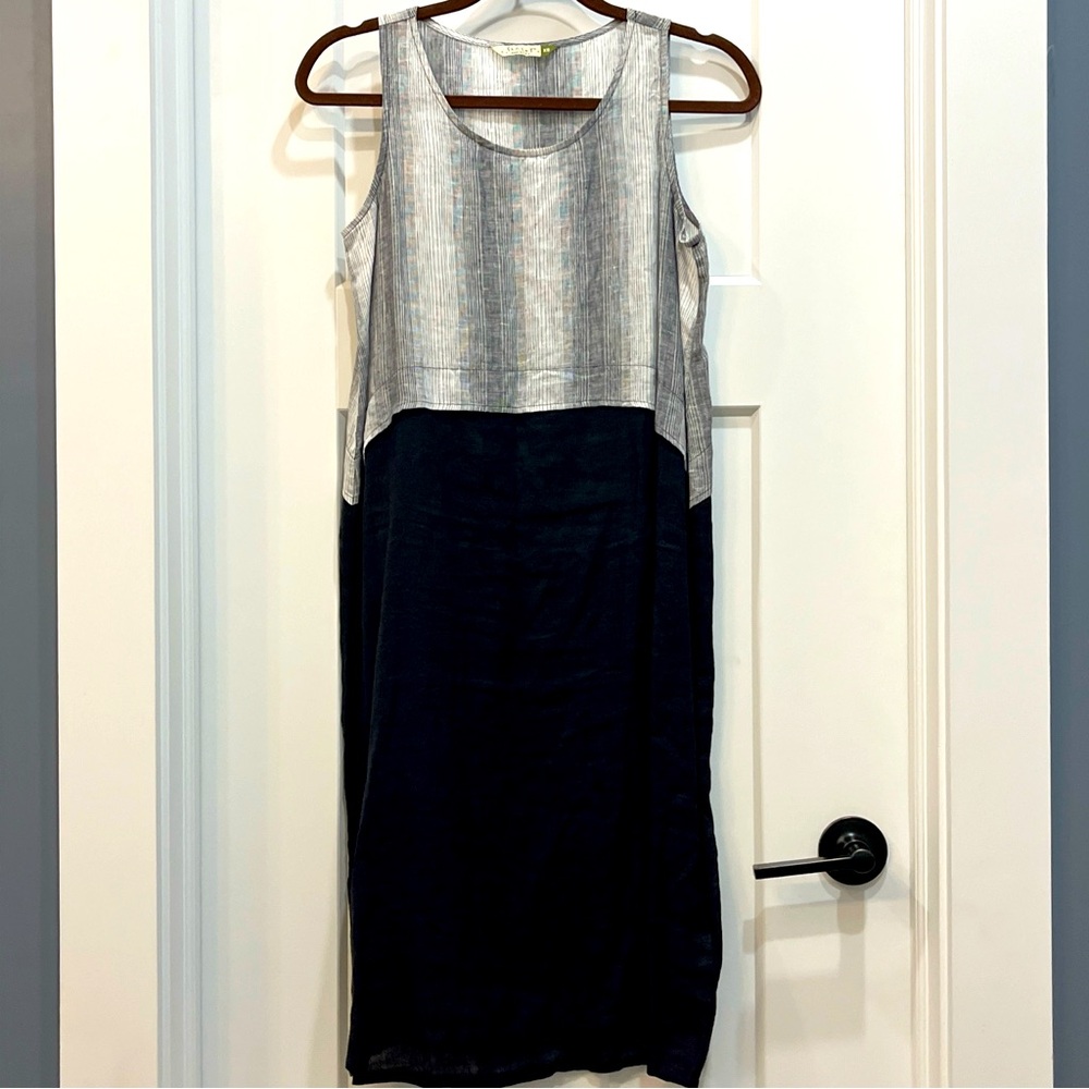 Chalet 100% Linen Dress Gray And Black Sleeveless Women’s Size XS Knee Length
